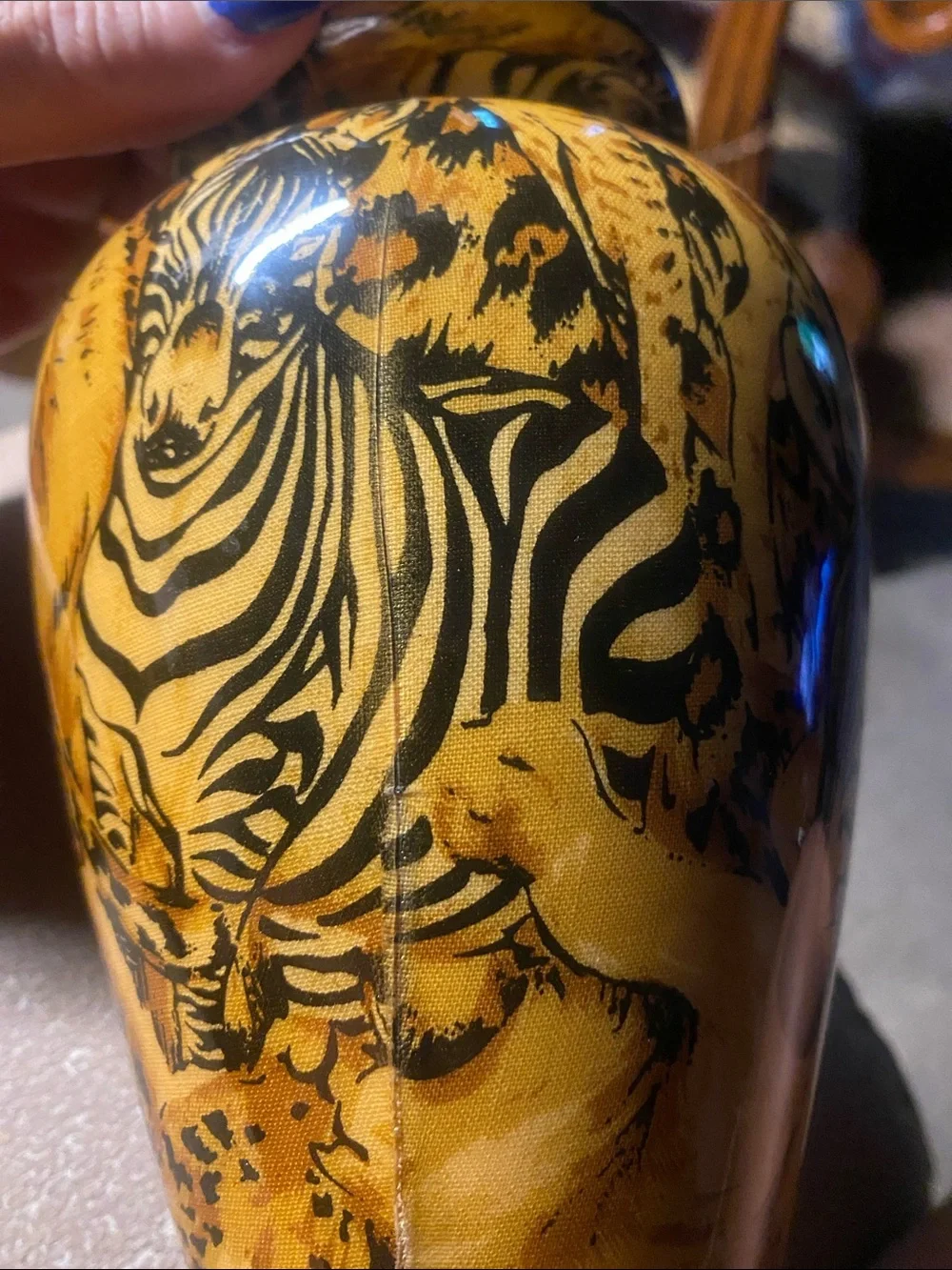 Vintage Safari Decorative Vase: African Jungle Patchwork Ceramic Decor - Picture 10 of 12